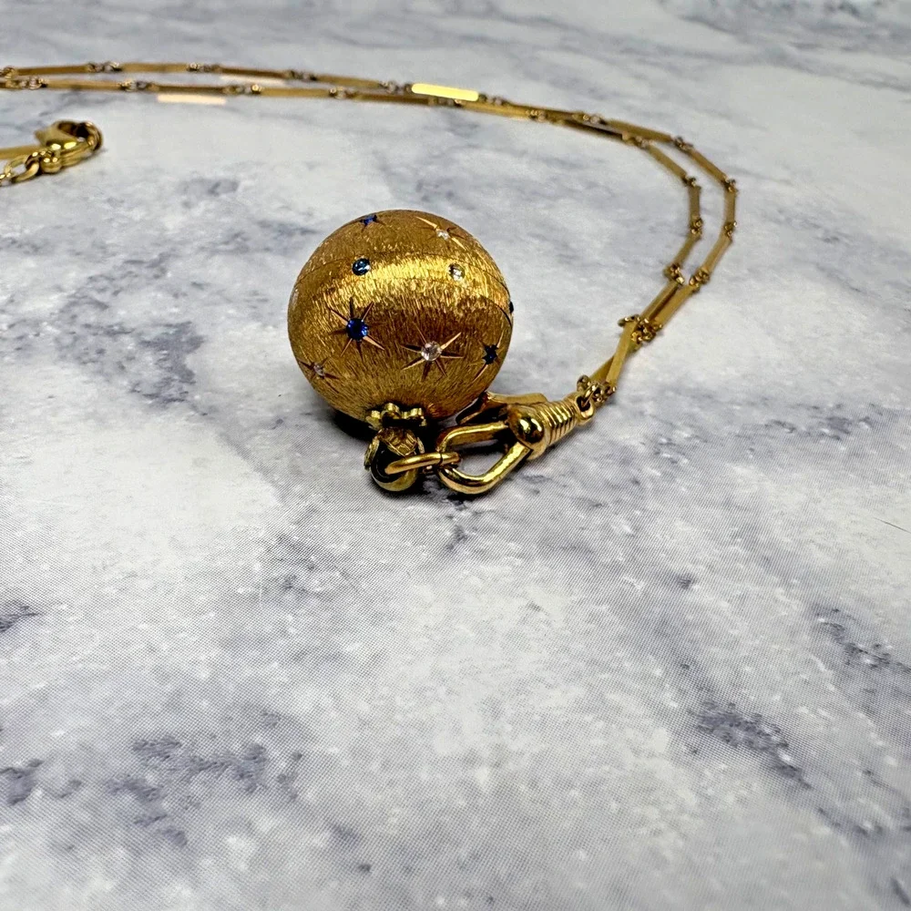 Bucherer Swiss Orb Globe Pendant Watch Faux Jewel Encrusted Celestial Gold Tone